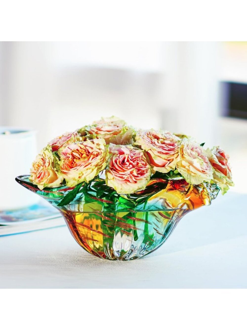Handmade 9-Inch Blown Glass Shell Vase | Decorative Potpourri Holder, Coastal